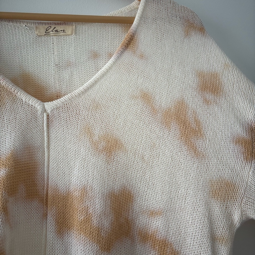 Elan 100% Cotton Latte Oversized Tie Dye Cream and Tan V-Neck Sweater OSFM O/S - Picture 6 of 9
